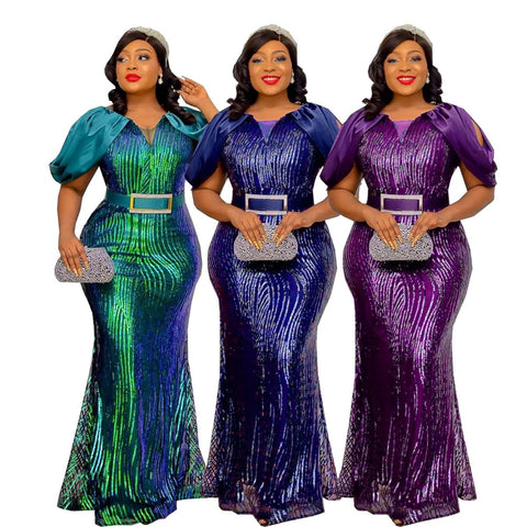 Image of Luxury Evening Dresses Women Plus Size Sequin Mermaid Bodycon Dress-FrenzyAfricanFashion.com