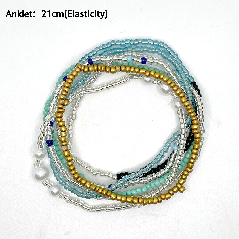 Bohemian Beaded Chain Elastic Anklet Bracelet-FrenzyAfricanFashion.com