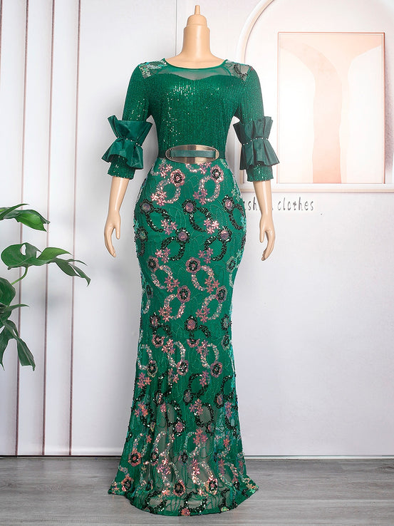 Women Plus Evening Mermaid Dresses Wedding Party Long Luxury Sequin Gown Bodycon-FrenzyAfricanFashion.com