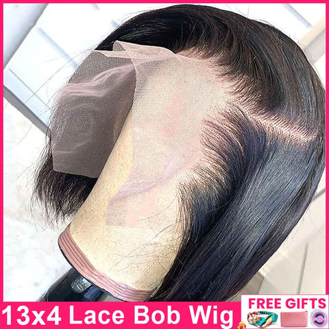 Image of Lace Wig Short Bob Wig Pre Plucked Bone Straight Human Hair Wigs-FrenzyAfricanFashion.com