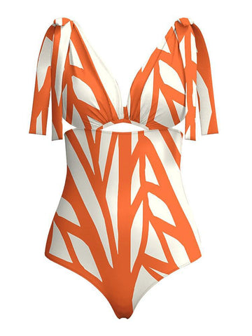 Image of One Piece Swimwear Women Sexy Stripe Print Deep V-Neck Bikini Swimsuit Hot Sale-FrenzyAfricanFashion.com