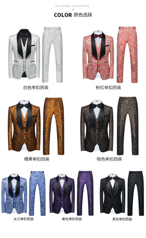 Image of Flower Pattern Suits 3 Pcs Set Dress Blazers Jacket Pants Vest Coat-FrenzyAfricanFashion.com