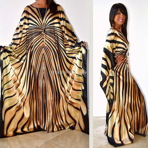 Luxury Dubai Kaftan Abaya Muslim Maxi Dress zebra Stripe print-FrenzyAfricanFashion.com
