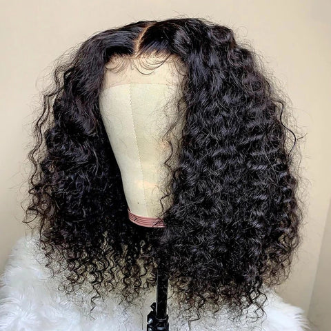 Image of Short Curly Bob Wig Brazilian 13X1 Lace Human Hair Wigs 4X4 Closure Wig Pre Plucked Remy Deep Wave 5x1 T Part Lace Wig For Women-FrenzyAfricanFashion.com