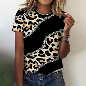 T-shirt O Neck Leopard Print Short Sleeve Clothing Streetwear Hip-Hop Top Vintage Sexy Pullover T Shirt Girls-FrenzyAfricanFashion.com
