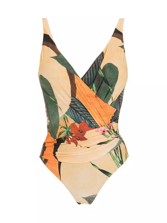 One Piece Swimsuit Floral Print Beach Bathing Suit Set-FrenzyAfricanFashion.com