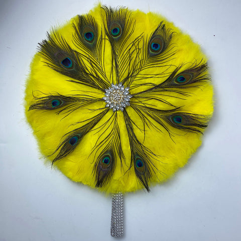 Image of Feather Hand Fan with Stones Double-sided-FrenzyAfricanFashion.com