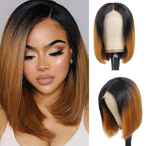 SPARK Ombre 1B/30 Bob Peruvian Straight Highlight 13x4 Lace Frontal Short Bob Wig Remy Hair 4x4 Lace Closure Human Hair Wigs-FrenzyAfricanFashion.com