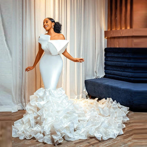 Image of Luxury White Satin Mermaid Wedding Dress-FrenzyAfricanFashion.com