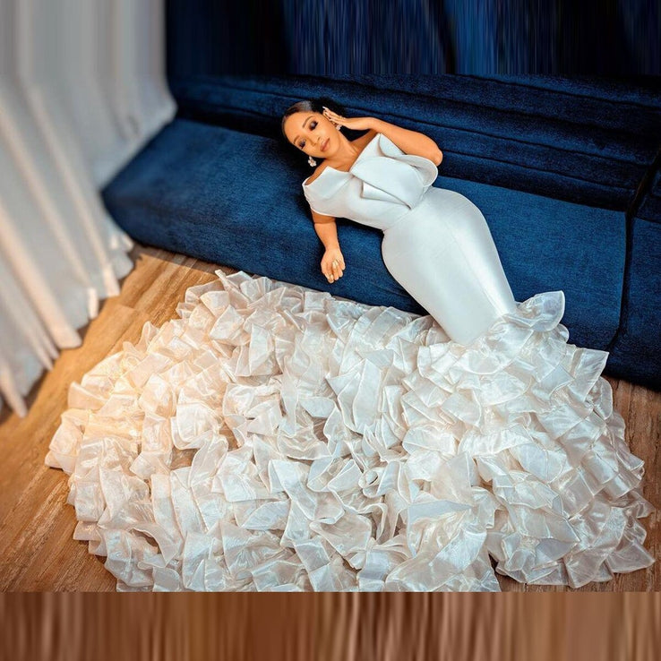 Luxury White Satin Mermaid Wedding Dress-FrenzyAfricanFashion.com