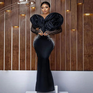 Black Evening Gown Big Sleeves-FrenzyAfricanFashion.com