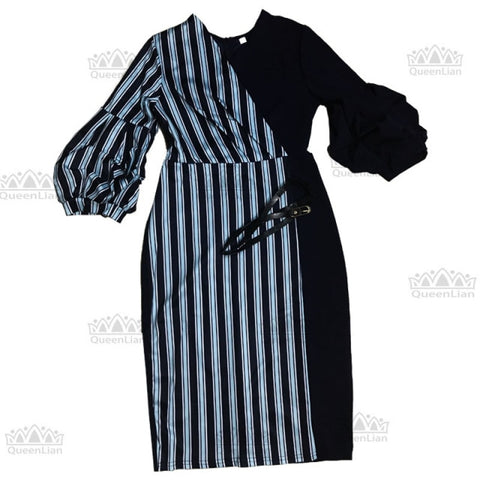 Image of Women Midi Dress Puff Sleeve With Belt-FrenzyAfricanFashion.com