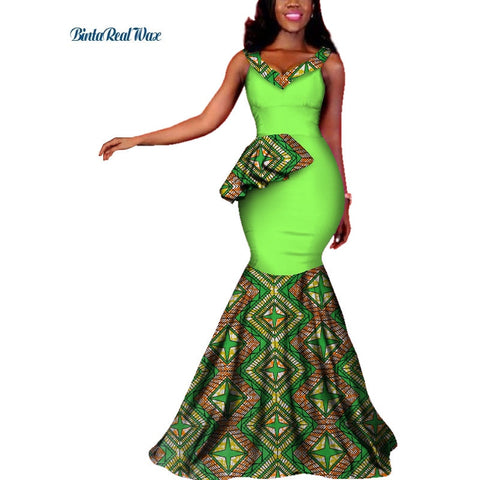 Image of Women African Wax Print Long Mermaid Sleeveless A100B-FrenzyAfricanFashion.com