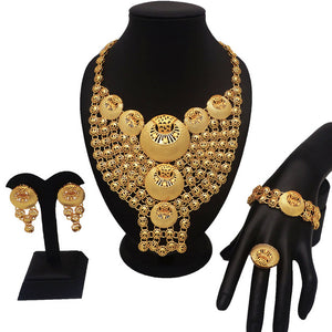 Levina Gold Bridal Necklace Dubai Gold Plating Jewelry Sets Bracelet Ring African