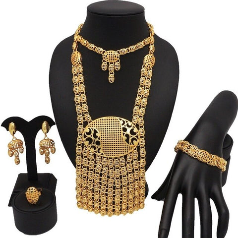 Image of Levina Gold Bridal Necklace Dubai Gold Plating Jewelry Sets Bracelet Ring African-FrenzyAfricanFashion.com