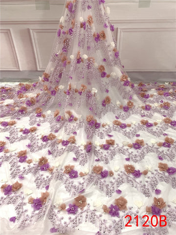 Image of 3D Flowers Lace Fabric Luxury Beaded Tulle French Net For Dresses-FrenzyAfricanFashion.com