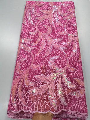 pink french lace fabric african sequin 5yard/lot-FrenzyAfricanFashion.com