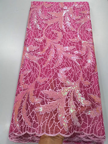 Image of pink french lace fabric african sequin 5yard/lot-FrenzyAfricanFashion.com