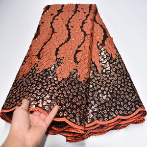 Tossi Laser Cut Beaded Lace Sequin French Net Wedding Fabric 5 Yards-FrenzyAfricanFashion.com