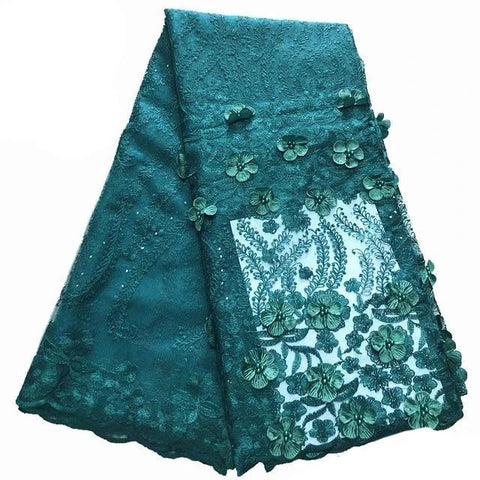 Image of Quality French Net Mesh Beaded Lace Fabric 3D Embroidered African material-FrenzyAfricanFashion.com