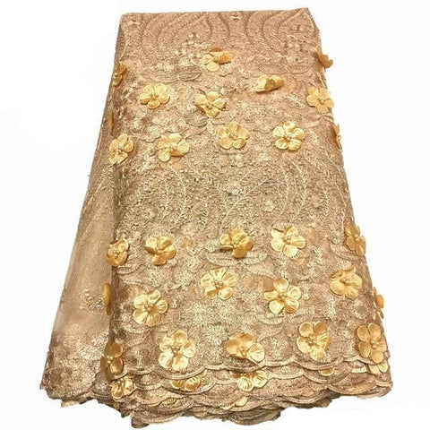 Image of Quality French Net Mesh Beaded Lace Fabric 3D Embroidered African material-FrenzyAfricanFashion.com