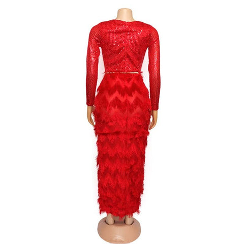 Image of Lily Design Women Deep V-Neck Sequins Party Dress Long Sleeve Dress-FrenzyAfricanFashion.com