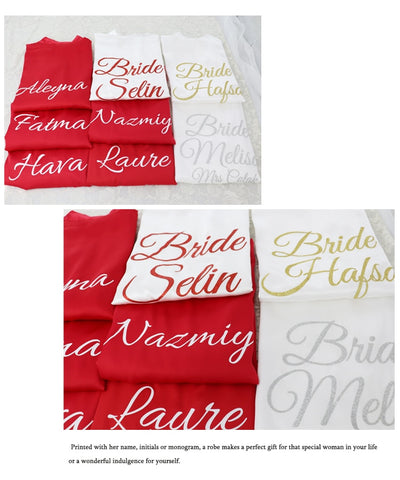 Image of Customized Logo Wedding Date Name Bathrobe Faux Silk Bridal Robe Bride Bridesmaid Wedding Robes-FrenzyAfricanFashion.com