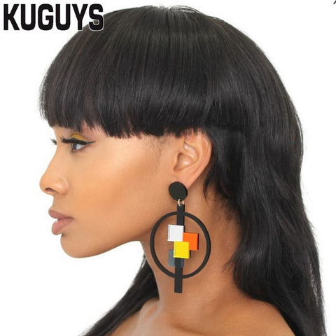 Image of Daisy Black Round Large Drop Earring for Womens Trendy Jewelry Acrylic Colorful Geometric Earrings Fashion Womans Accessories-FrenzyAfricanFashion.com
