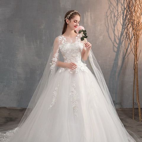Image of Embroidered Lace Ball Gown Wedding Dress With Long Train Ivory-FrenzyAfricanFashion.com