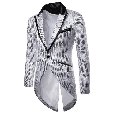 Image of Men's Blazer Tail Sequin Casual Slim Fit Formal One Button Suit Coat collar Jacket-FrenzyAfricanFashion.com