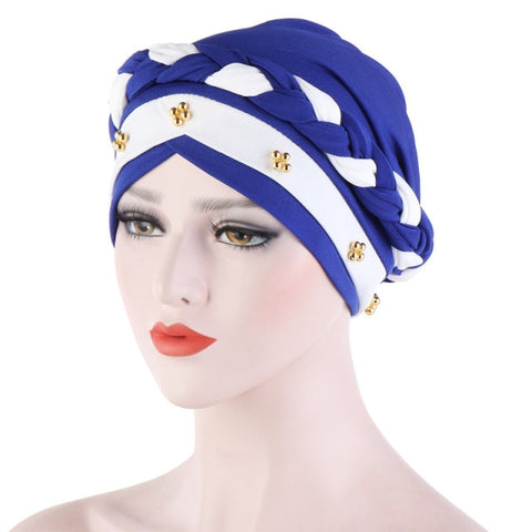 Image of Two-Color Beaded Braid Hijab Caps Turbans-FrenzyAfricanFashion.com