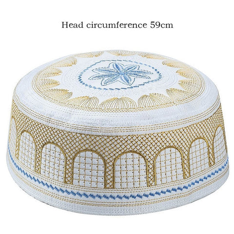 Image of muslim hats Cotton Embroidery Arab Men Prayer Turban Hijab Bonnet Islam Jewish India Caps-FrenzyAfricanFashion.com