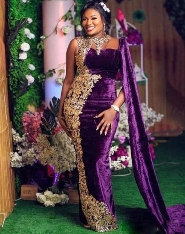 Image of Velvet Mermaid Evening Dress with Shawl-FrenzyAfricanFashion.com