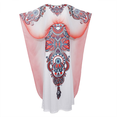 Image of Bibi Designer Dashiki Long Cape Red Floral Maxi White Party Dress-FrenzyAfricanFashion.com