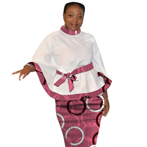 Image of Dashiki Print Flare Sleeve Tops With Pencil Skirts-FrenzyAfricanFashion.com