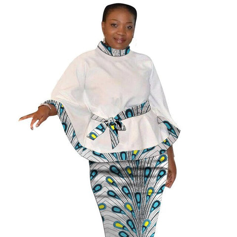 Image of Dashiki Print Flare Sleeve Tops With Pencil Skirts-FrenzyAfricanFashion.com