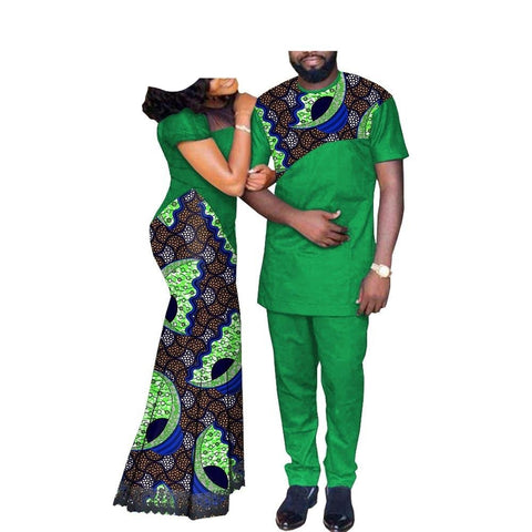 Image of African Couples Clothing Matching Set Green-FrenzyAfricanFashion.com