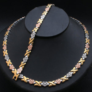 Stainless Steel Silver and Gold Chain Necklace Bracelet Jewelry Set-FrenzyAfricanFashion.com