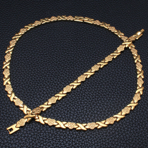 Image of Stainless Steel Silver and Gold Chain Necklace Bracelet Jewelry Set-FrenzyAfricanFashion.com