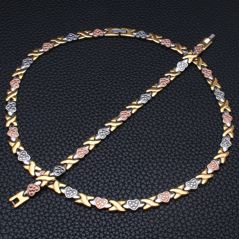 Image of Stainless Steel Silver and Gold Chain Necklace Bracelet Jewelry Set-FrenzyAfricanFashion.com