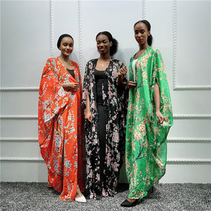 Floral Kaftan Abaya Kimono Cardigan Dress-FrenzyAfricanFashion.com