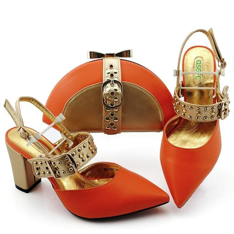 Image of Ladies Italian design Shoes and Bag Set Decorated with Rhinestone Metal-FrenzyAfricanFashion.com