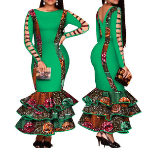 Women Bandage Long Sleeve Mermaid Maxi Dresses Sexy Backless