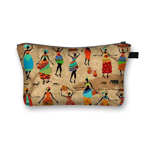 Image of African Woman Print Cosmetic Bag Fashion Handbag Afro Portable Purse-FrenzyAfricanFashion.com