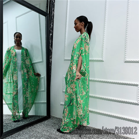Image of Floral Kaftan Abaya Kimono Cardigan Dress-FrenzyAfricanFashion.com