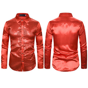 Lakis Designer Luxury Sequin Satin Long Sleeve Dress Shirt