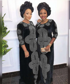 Michele Designer Pattern Long Black Dress-FrenzyAfricanFashion.com