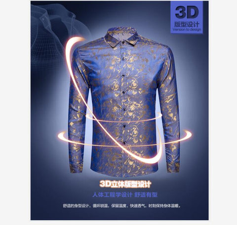 Image of Mens Silk Dress Shirt Spring Male Fashion Floral Soft Satin Clothes Long Sleeved-FrenzyAfricanFashion.com