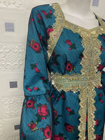 Image of Women Patchwork Embroidery Kaftan Dress With Belt-FrenzyAfricanFashion.com