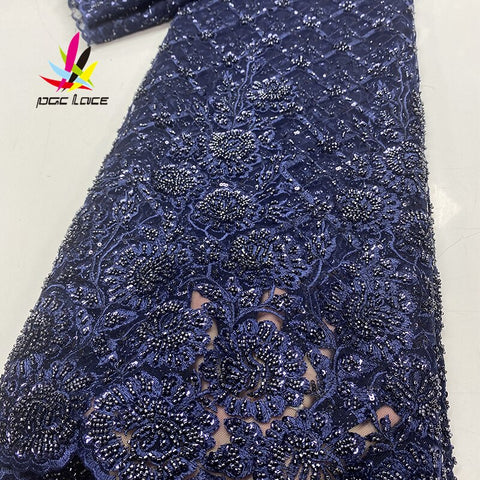 Image of Luxury Beaded Lace French Net Cotton Embroidery 5 Yards-FrenzyAfricanFashion.com